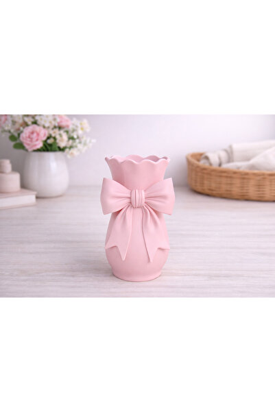 MECH Pembe Fiyonklu Plastik Dekoratif Çiçek Vazosu