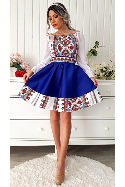 Voguesta Rochie scurtă cu motive tradiționale Eleanora Blue