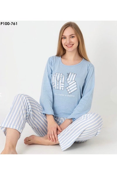 Sude Mavi Çİzgili Pijama takımı