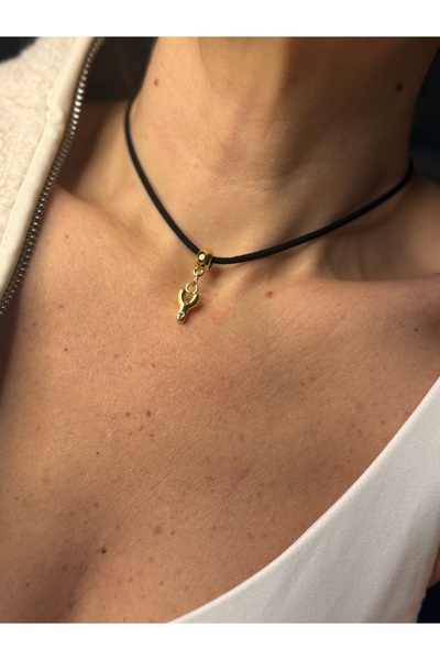 Rossetto Atelier Black Leather Blanky Necklace with Gold Stone Letter Y