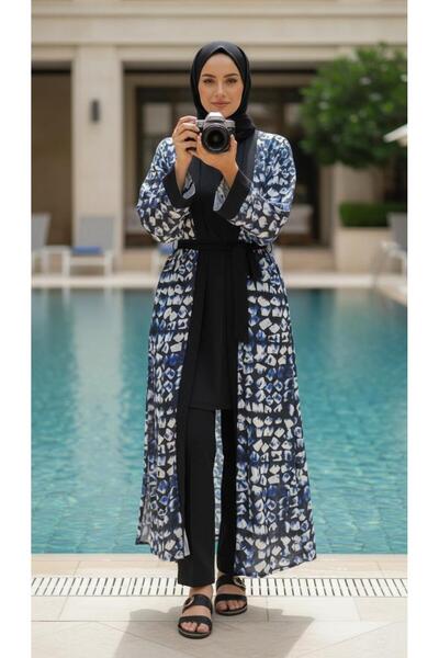 new ats Hijab Ethnic Patterned Tesettür Swimsuit Set Kimono Pareo Set of 4