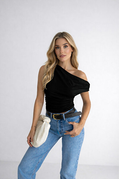 İMVAGO Women's One Shoulder Draped Blouse