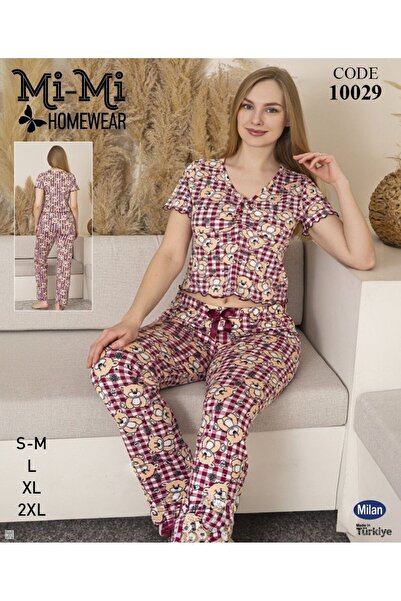 Mimi Homewear Σετ πιτζάμες με καρό σχέδιο αρκουδάκι και κορδόνια