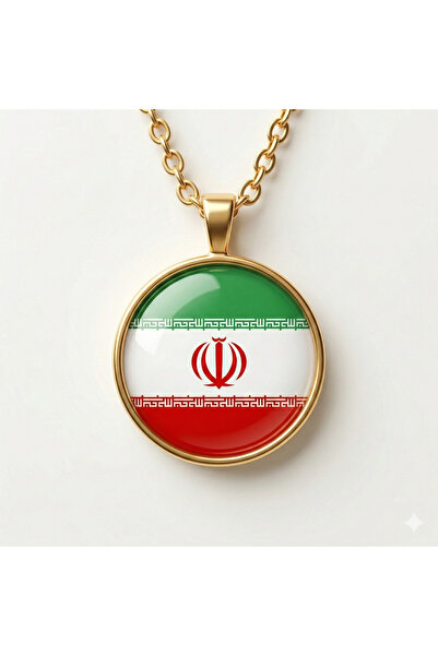 666 İran Persia Ülke Bayrağı 14 Ayar Altın Kaplama Paslanmaz Çelik Mini Kolye...