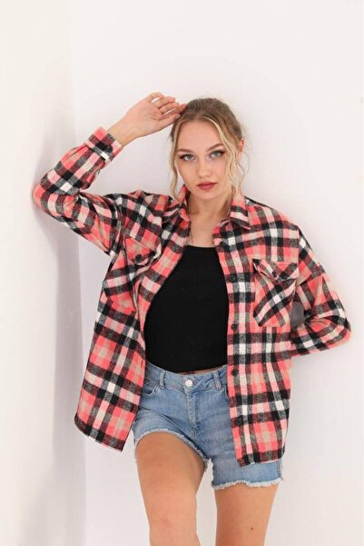 Polologin Butik سترة قميصية باللون الوردي قماش منقش - مريحة وأنيقة