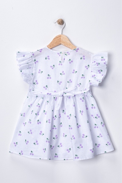 Yiğit Eymen bebe Cotton Linen 2-5 Years Old Cherry D Patterned Girls' Dress