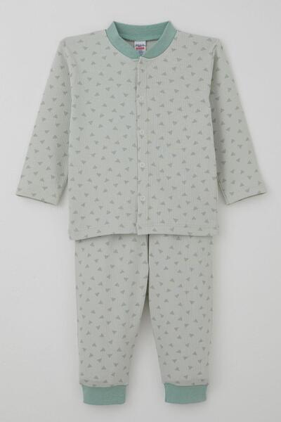 Breeze Baby Boy Pajama Set Mini Triangles with Patterned Front Buttons, 4 Mon...