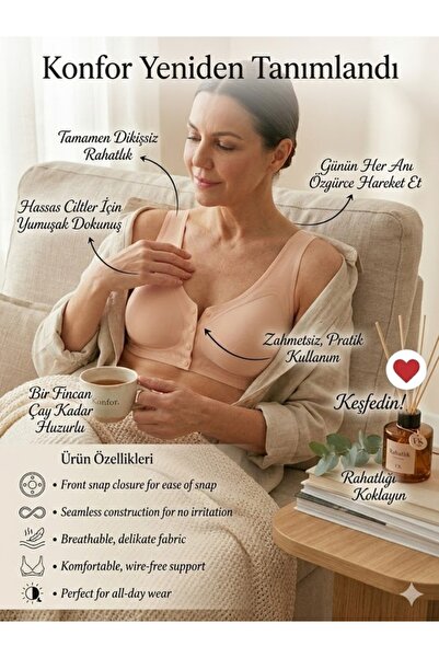 aryam butik Laser Cut Underwire-Free Sponge Removable Front Buttoned Bra