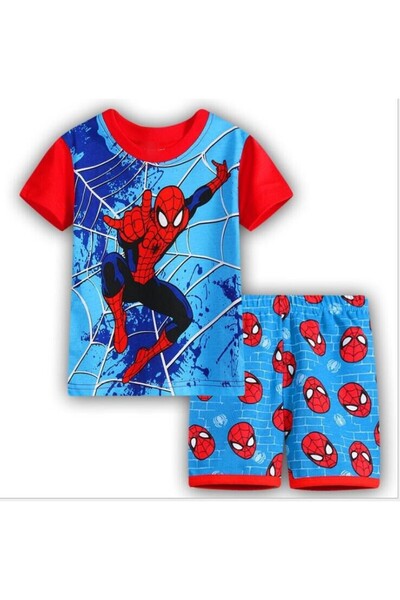 Bidani - Boys Night Pajama Set – Short Sleeve Cotton Blend Sleepwear, Red & B...