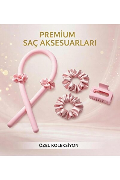 YURISH Isısız Saç Şekillendirme Seti PudraPembe Saten Saç Sosisi %100 Saf İpek Saten