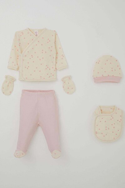 Breeze Baby Girl Hospital Release Pack of 5, Floral Print 0-3 Months, Cream