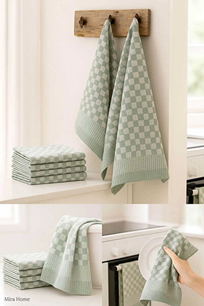 Mira Home 10 Pieces Checkerboard Patterned Kitchen Drying Cloth 50X70 cm Green