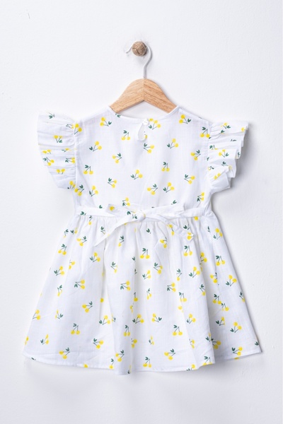 Yiğit Eymen bebe Cotton Linen 2-5 Years Old Cherry D Patterned Girls' Dress