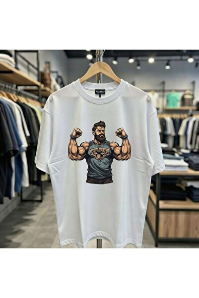 playwear Μπλουζάκι με στάμπα Muscular Bady Gym Sports, 100% βαμβακερό, oversi...