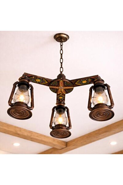 genernic Rustic Chandelier Three Lanterns Brown Heritage Design