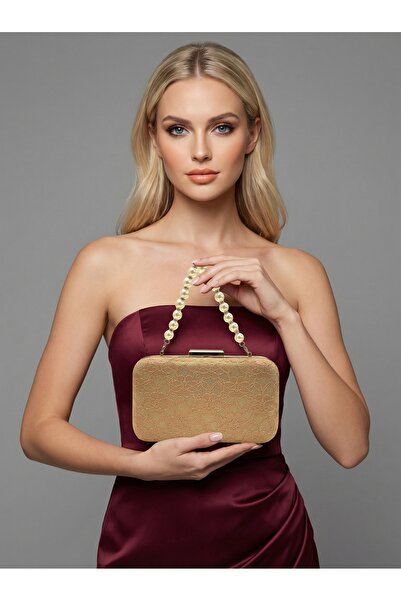 Biçanta Skin Nude Color Lace Embroidered Z Chain Strap I Women's Evening Dres...