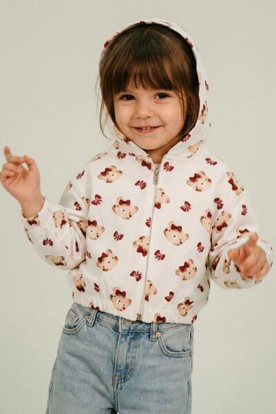 Breeze كارديجان للفتيات الصغيرات بفيونكة لطيفة على شكل دب منقوش 9 أشهر-3 سنوا...