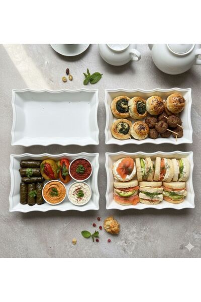 Saatistan Seramik 4’lü Yıldız Salata ve Meze Sunum Kayık Seti