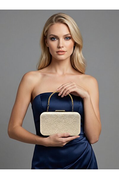 Biçanta Ecru Color Lace Embroidered Z Chain Strap I Women's Evening Dress Ç B...