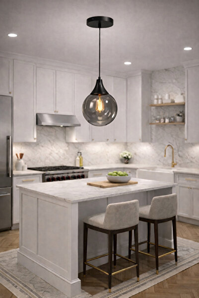 akyzlighting Tekli Füme Glop Cam Sarkıt Siyah Avize