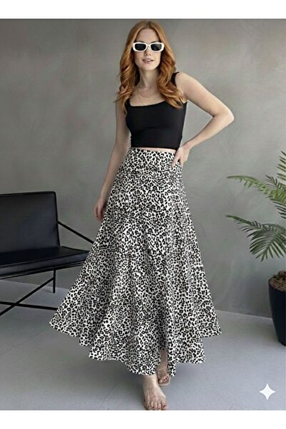 fayora Leopar Desenli Uzun Bürümcük Kloş Etek