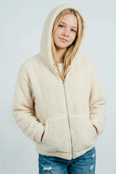 Breeze كارديجان بناتي صوف الفليس بغطاء رأس جيب بسحاب قطعة للأعمار من 8-14 سنة...