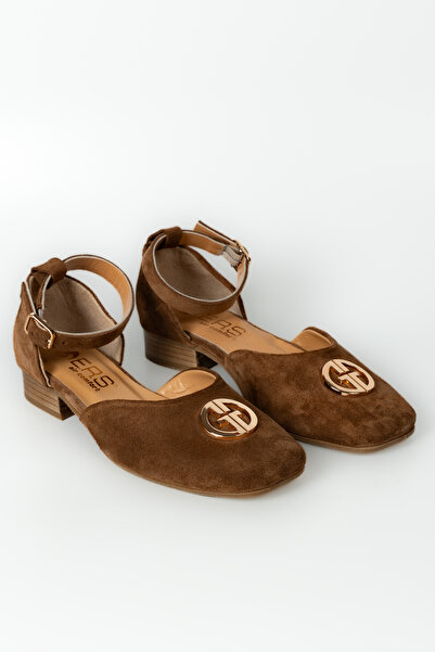 ERS Air Comfort Taba Süet Hakiki Deri Düz Kare Burunlu Bilekten Bağlamalı Tok...