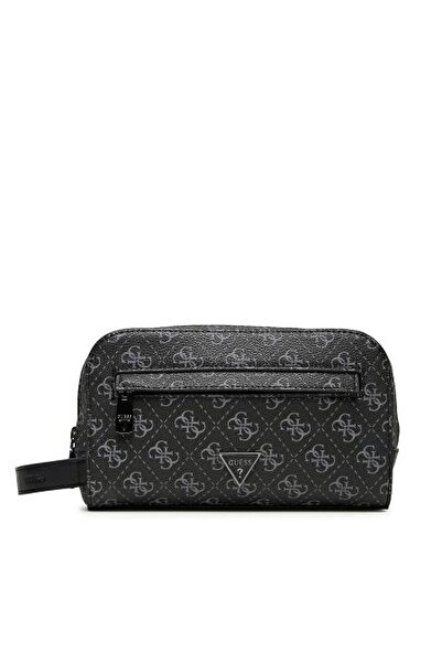 Guess Erkek Monogram Desenli İki Bölmeli El Çantası - Siyah