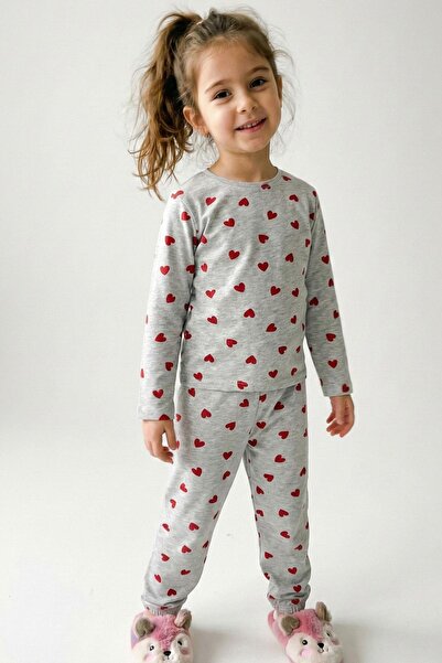 Breeze Devojčička pidžama set srce Sa deznom 4-8 godina, svetlo siva melanž
