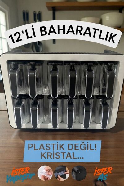 Saatistan Kristal 12'li Kendinden Yapışkanlı Baharatlık Takımı, Duvara Monte