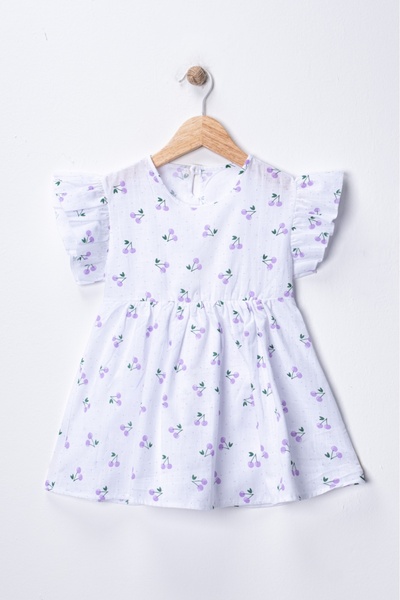 Yiğit Eymen bebe PAMUK KETEN 2-5 YAŞ KİRAZ DESENLİ KIZ ÇOCUK ELBİSE