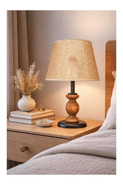 DEDE Mi̇mbre Black Lampshade with Natural Wood Rattan Brown Hat