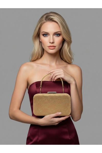 Biçanta Skin Nude Color Lace Embroidered Z Chain Strap I Women's Evening Dres...