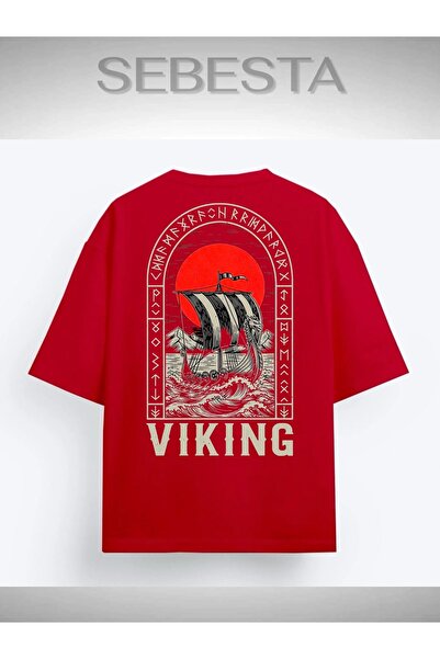 Sebesta Fashion تي شيرت فايكنج مطبوع بريميوم كبير الحجم
