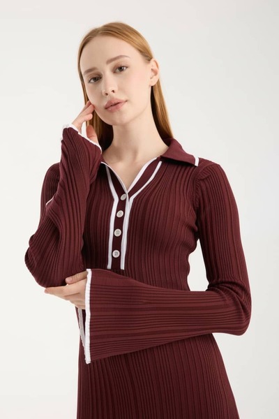 Denivy Polo Neck Ribbed Dress