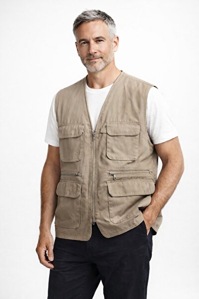 BURSPA Comfortable Cut Multi Pocketed Cotton Pack Classic Men's Dad Vest
