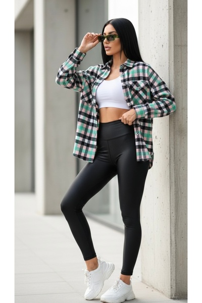 Polologin Butik Cămașă verde somon clasică și elegantă ecosez