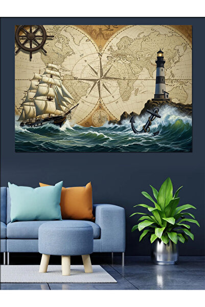 karizmart Sailor's Chart in Antique Paper Decorative Canvas - Mdf Wood Painting