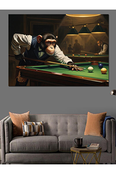 karizmart Bilardo Oynayan Takım Elbiseli Maymun Dekoratif Kanvas - Mdf Ahşap ...
