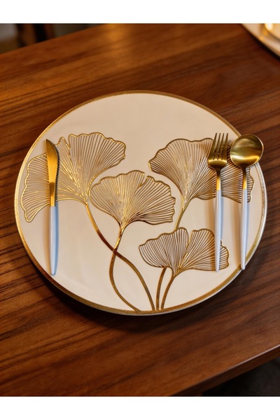 Generic FABRICWORKS Ginkgo Leaf Round Placemat Set of 4 – 38 cm Decorative Ta...