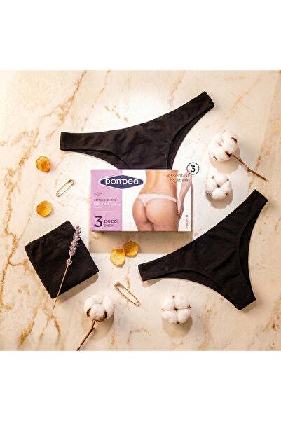 Pompea Cotton Cotton Panties With Invisible Edges, Black, Set of 3 Pairs
