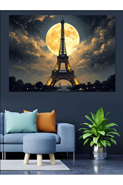 karizmart Gece Vakti Işıklı Eyfel Kulesi Dekoratif Kanvas - Mdf Ahşap Tablo