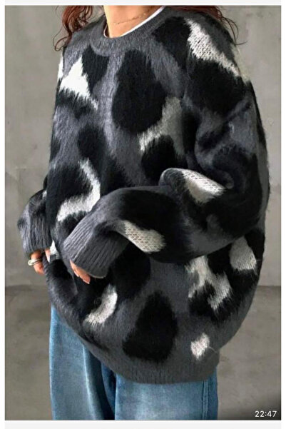 Gokilibutik Black Smoked Patterned Crew Neck Women's Sweater