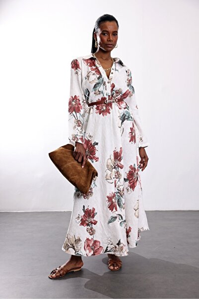 5in1Canpolat إكرو منقوش كتان فستان 39451