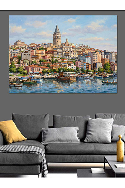 karizmart İstanbul Galata Kulesi Şehir Manzarası Dekoratif Kanvas - Mdf Ahşap...