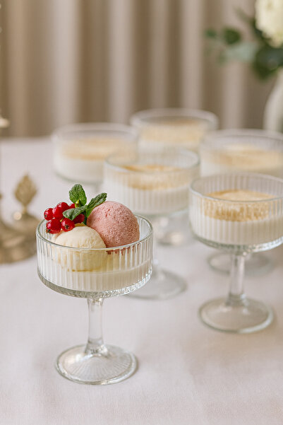 Saatistan 6'lı Şık Ayaklı Cam Dondurma ve Tatlı Kasesi Seti