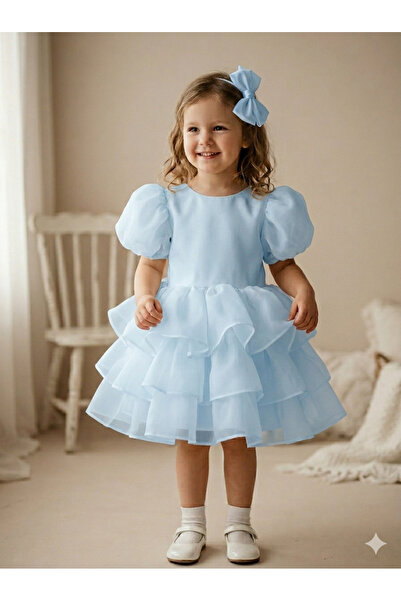Mirace Styl Многослойна детска рокля за парти, бебешко синьо, рокля за момичета