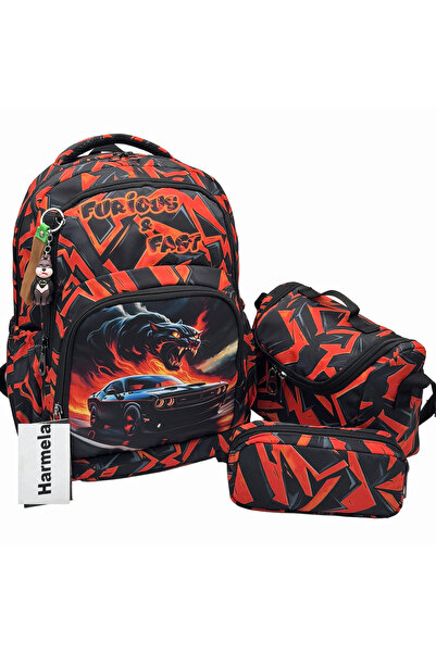 Harmela Character Patterned First School Bag 3-Piece Set Backpack Primary Sch...