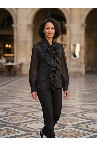 Rabiossa Women's Stone Collar Embroidered Detailed Shirt