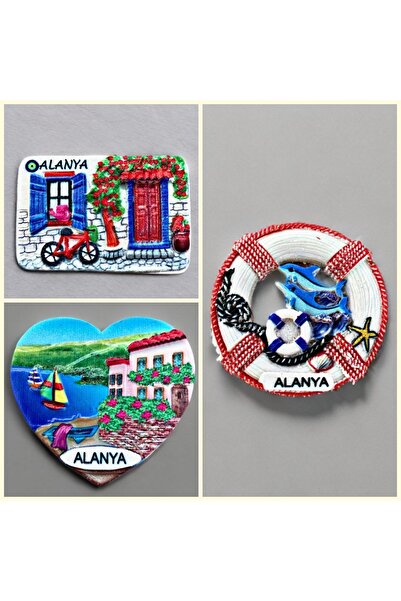 Mundy Alanya 3’lü Polyester Kabartma Magnet Set | Dekoratif Buzdolabı Süsü (1...
